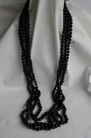 Four Strand Matted Onyx Long Gemstone Necklace