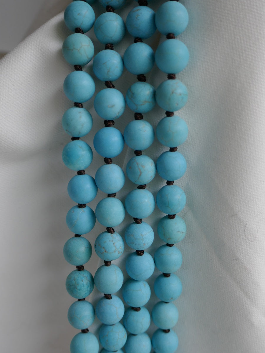 Four Strand Turquoise Color Magnesite Long Gemstone Necklace