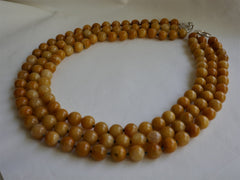 Three Strand Yellow Jade Gemstone Necklace