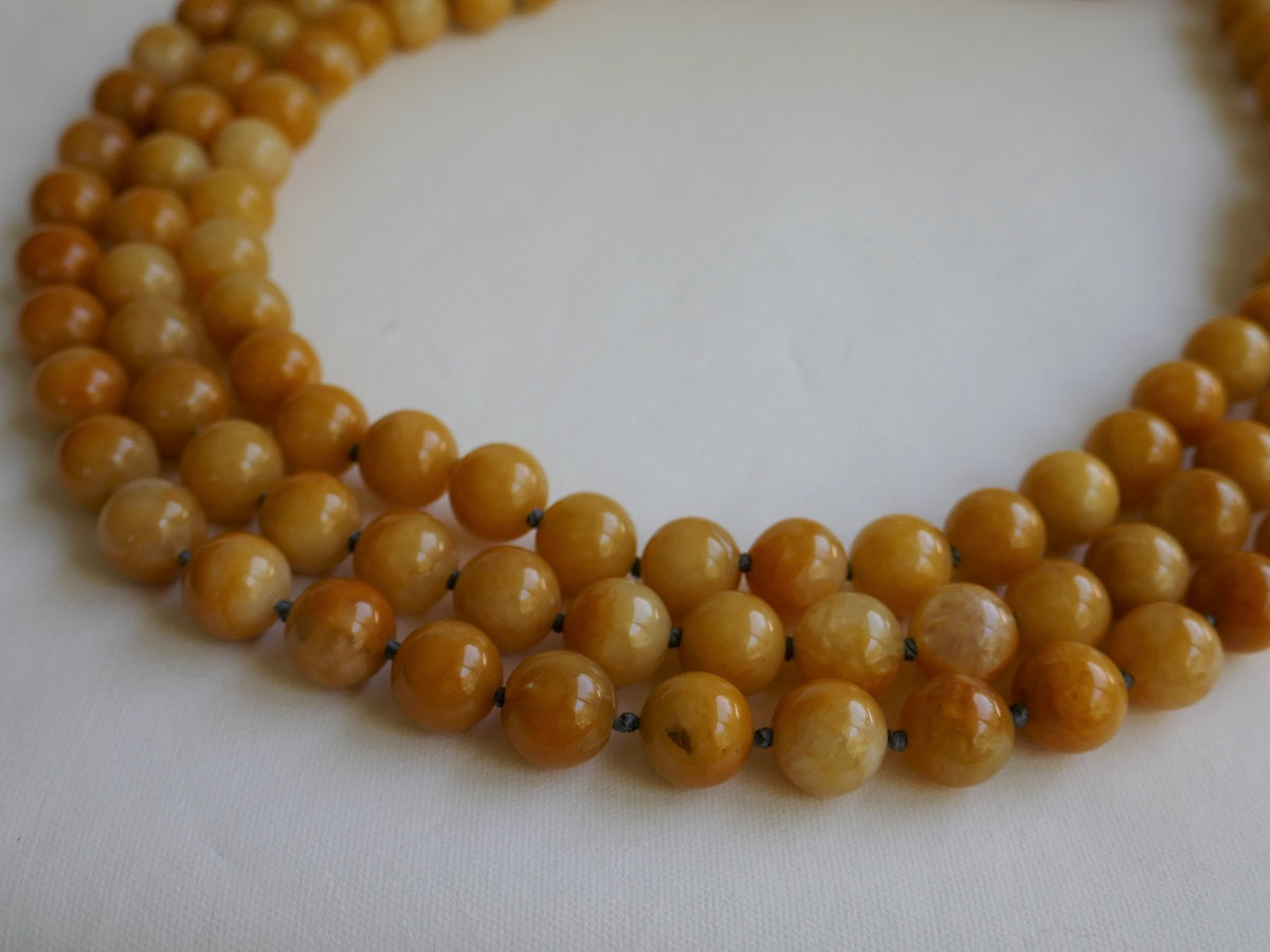 Three Strand Yellow Jade Gemstone Necklace