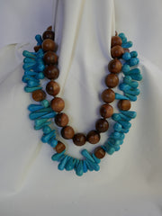 Two Strand Stabilized Turquoise and Wood Necklace