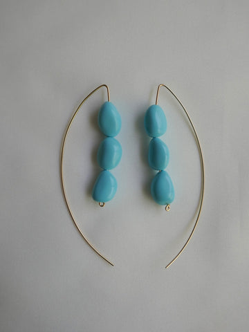 Turquoise Nugget Wishbone 14k Gold Filled Wire Earrings