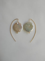 White Coin Keshi Pearls Wishbone 14k Gold Filled Wire Earrings