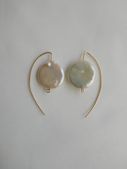White Coin Keshi Pearls Wishbone Shape14k Gold Filled Wire Earrings