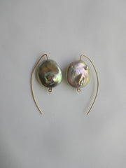 Platinum Golden Keshi Pearls Wishbone Shaped14k Gold Filled Wire Earrings