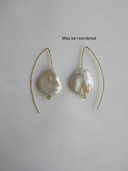 White Coin Keshi Pearls Wishbone 14k Gold Filled Wire Earrings