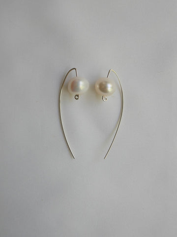 White Cultured Pearls Wishbone 925 Sterling Silver Wire Earrings