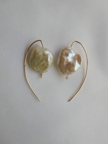 Natural Keshi Pearl and Vermeil Sterling Silver and Cubic Zirconia Post Earrings