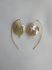 Natural Keshi Cultured Pearls on  14k gold filled  Hoop Earrings