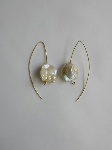 Natural Keshi Pearls Wishbone 14k Gold Filled Wire Earrings