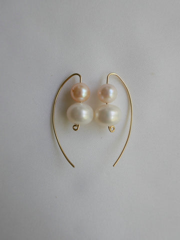 White Cultured Pearls Wishbone 14k Gold Filled Wire Earrings