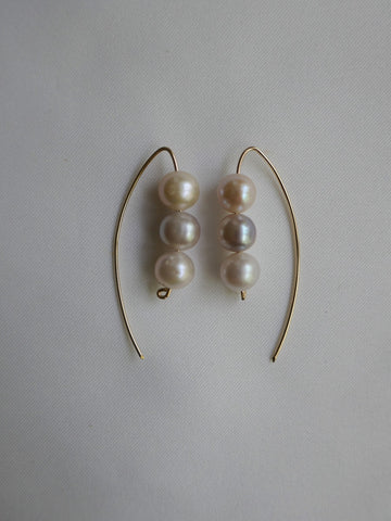 Three Natural Cultured Pearls Wishbone 14k Gold Filled Wire Earrings