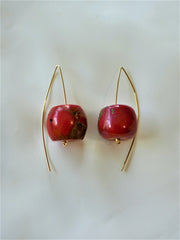 Red Chinese Coral Wishbone Shape 14k gold filled Wire Earrings