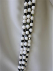Three Strand White Agate Hematite Necklace Sterling Silver Clasp