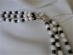 Three Strand White Agate Hematite Necklace Sterling Silver Clasp