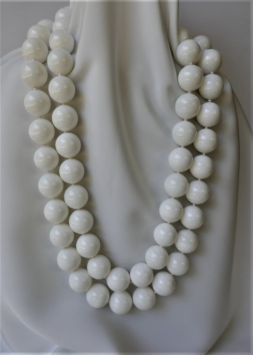Two Strands White Shell Pearl Gemstone Beads Sterling Silver Clasp