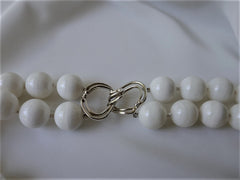 Two Strands White Shell Pearl Gemstone Beads Sterling Silver Clasp
