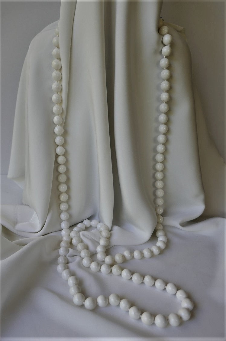 One Strand White Shell Pearls Long Necklace 925 Sterling Silver Clasp