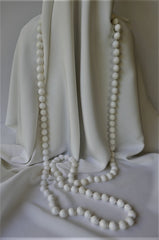 One Strand White Shell Pearls Long Necklace 925 Sterling Silver Clasp