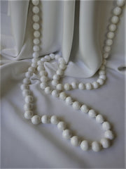 One Strand White Shell Pearls Long Necklace 925 Sterling Silver Clasp