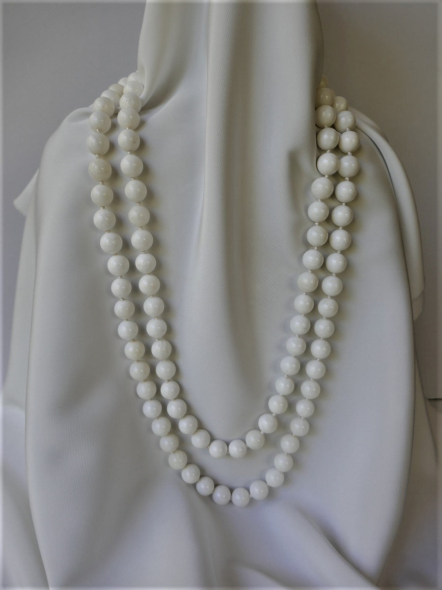 One Strand White Shell Pearls Long Necklace 925 Sterling Silver Clasp