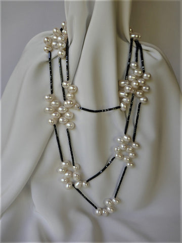 Two Individual Strands, White Cultured Pearls, Rock Crystal, Tourmaline Long Rope Lariat Necklace