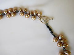 One Strand Champagne Drop Cultured Pearl Hematite Necklace