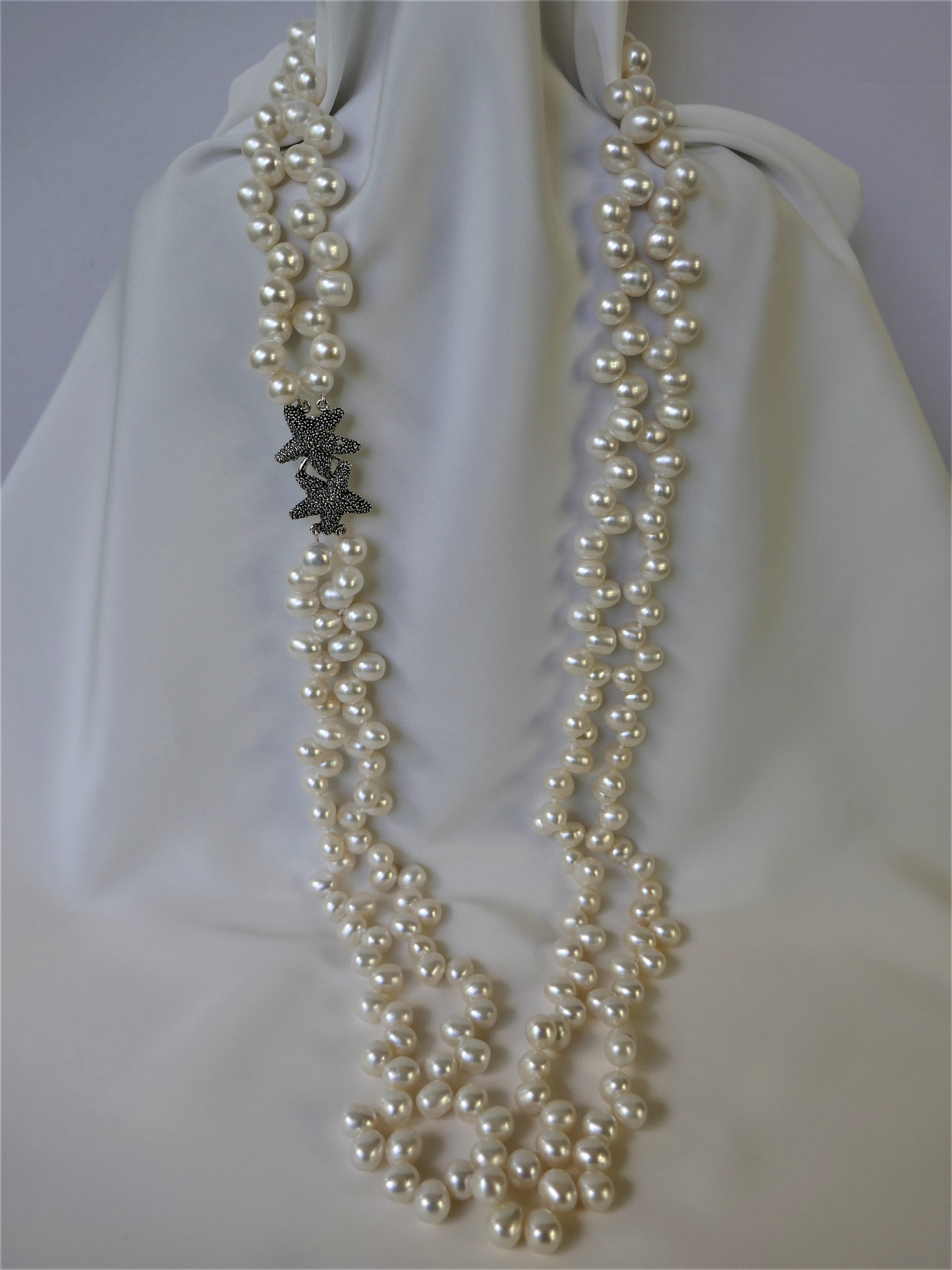 Two Strand White Drop Cultured Pearl Necklace