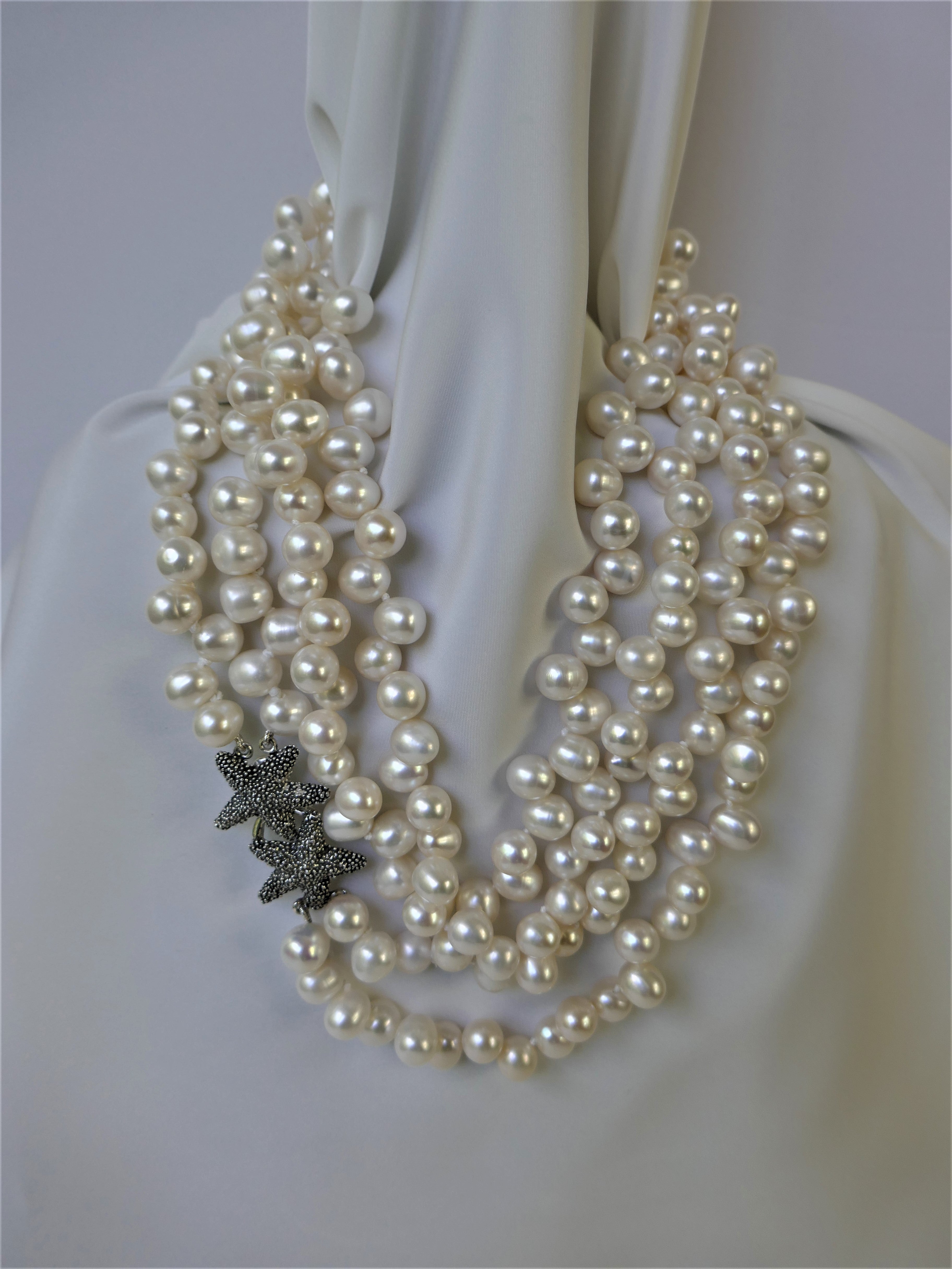 Two Strand White Drop Cultured Pearl Necklace