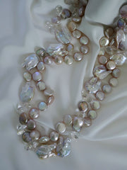 Two Separate Strand Natural Keshi Cultured Pearl, Coin Cultured Pearls, Rock Crystal Long Necklace