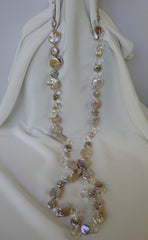 One Strand Natural Keshi Cultured Pearl, Coin Cultured Pearls, Rock Crystal Long Necklace
