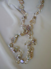 One Strand Natural Keshi Cultured Pearl, Coin Cultured Pearls, Rock Crystal Long Necklace
