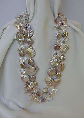 One Strand Champagne Drop Cultured Pearl Hematite Necklace