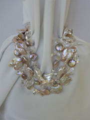 One Strand Natural Keshi Cultured Pearl, Coin Cultured Pearls, Rock Crystal Long Necklace
