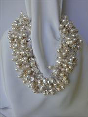 Four Strand Akoya Cultured Pearls and Rock Crystal Briollets Statement Necklace.