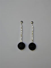 Black Ceramic Crystal Bead on Silver Plated Hematite 6mm Sterling Silver Post Earrings