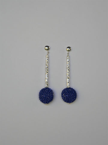 Periwinkle Blue Ceramic Crystal Bead on Silver Plated Hematite 6mm Sterling Silver Post Earrings