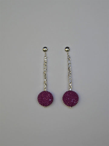 Fushia (Pink) Ceramic Crystal Bead on Silver Plated Hematite 6mm Sterling Silver Post Earrings