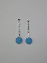 Sky Blue Ceramic Crystal Bead on Silver Plated Hematite 6mm Sterling Silver Post Earrings