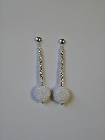 White Ceramic Crystal Bead on Silver Plated Hematite 6mm Sterling Silver Post Earrings
