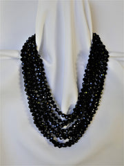 Four Strand Black Faceted Austrian Crystal Long Necklace