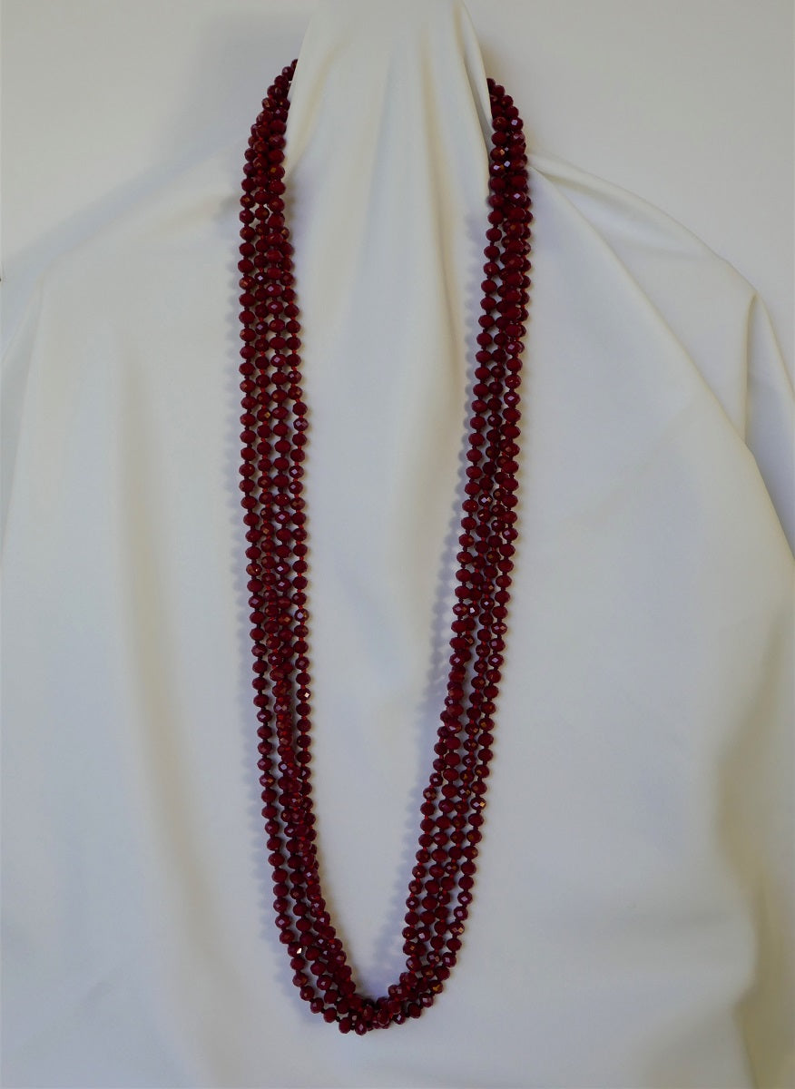 Four Strand Faceted Red Austrian Crystal Long Necklace