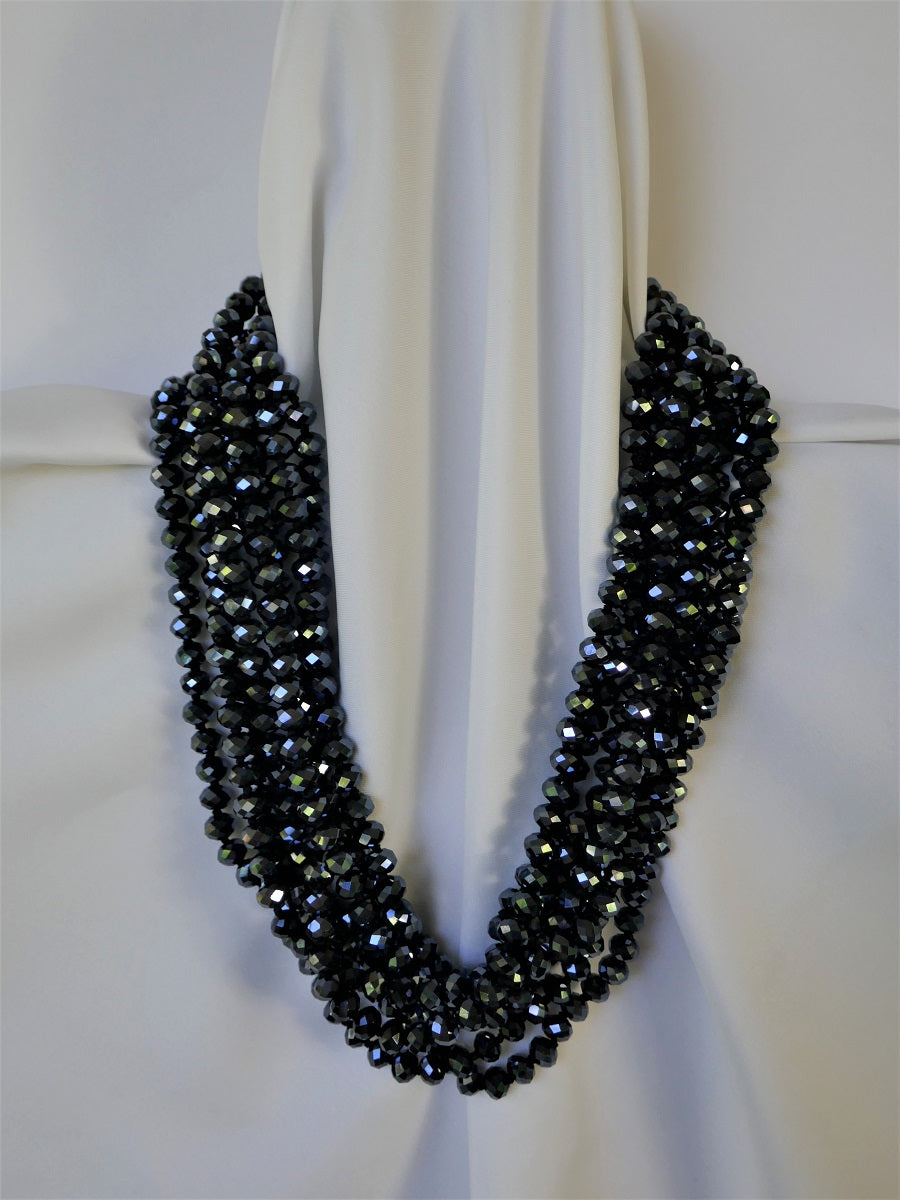 Four Strand Faceted Midnight Austrian Crystal Long Necklace
