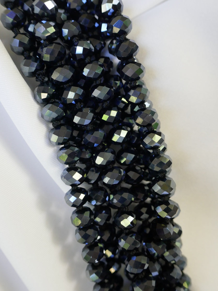 Four Strand Faceted Midnight Austrian Crystal Long Necklace