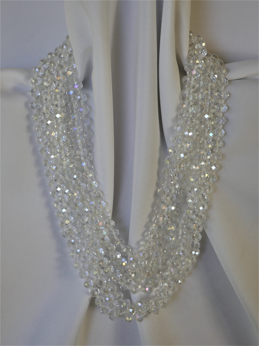 Four Strand Clear Faceted Austrian Crystal Long Necklace