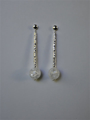 Faceted Rock Crystal Bead on Silver Plated Hematite 6mm Sterling Silver Post Earrings