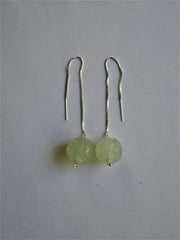 Carved New Jade (Pale Green) Bead on Silver Sterling Threader Box Chain Earrings