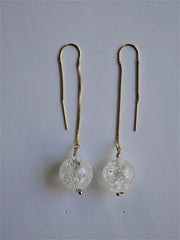 Faceted Cracked Rock Crystal on 14k Gold Filled Threader Box Chain Earrings