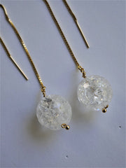 Faceted Cracked Rock Crystal on 14k Gold Filled Threader Box Chain Earrings
