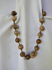 One Strand 20mm Wood & Agate Eye Beads Necklace